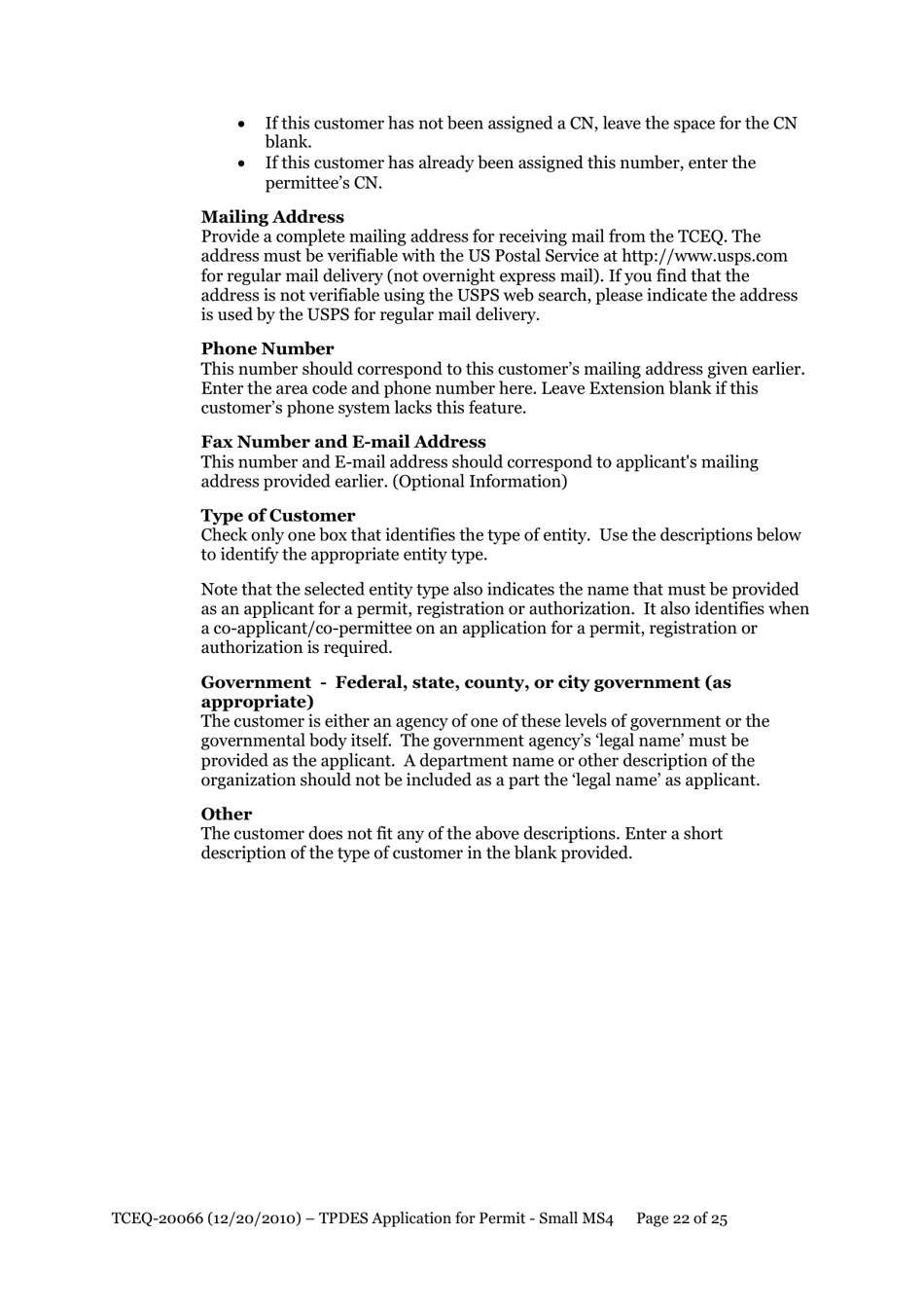 Form TCEQ-20066 Application for Permit to Discharge From a Small Municipal Separate Storm Sewer System (Ms4) Into Surface Water in the State - Texas, Page 22