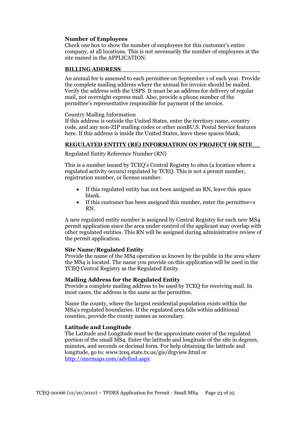 Form TCEQ-20066 Application for Permit to Discharge From a Small Municipal Separate Storm Sewer System (Ms4) Into Surface Water in the State - Texas, Page 23