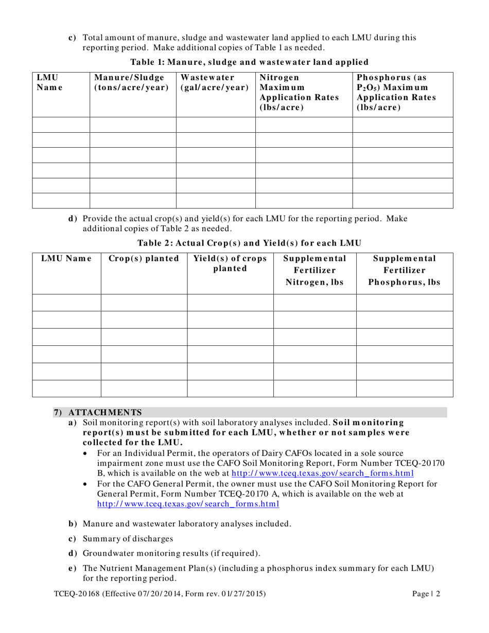 Form 20168 Annual Report for Tpdes Concentrated Animal Feeding Operations - Texas, Page 3