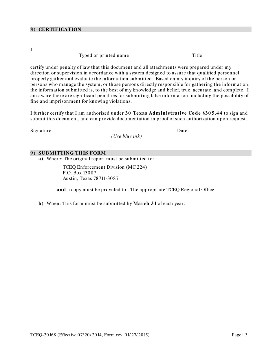 Form 20168 Annual Report for Tpdes Concentrated Animal Feeding Operations - Texas, Page 4