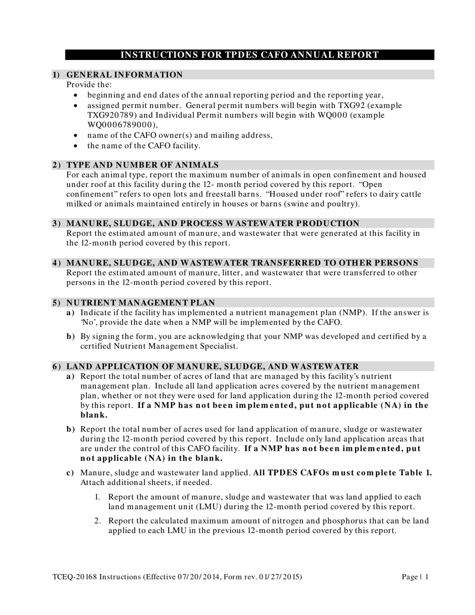 Form 20168 Annual Report for Tpdes Concentrated Animal Feeding Operations - Texas, Page 6