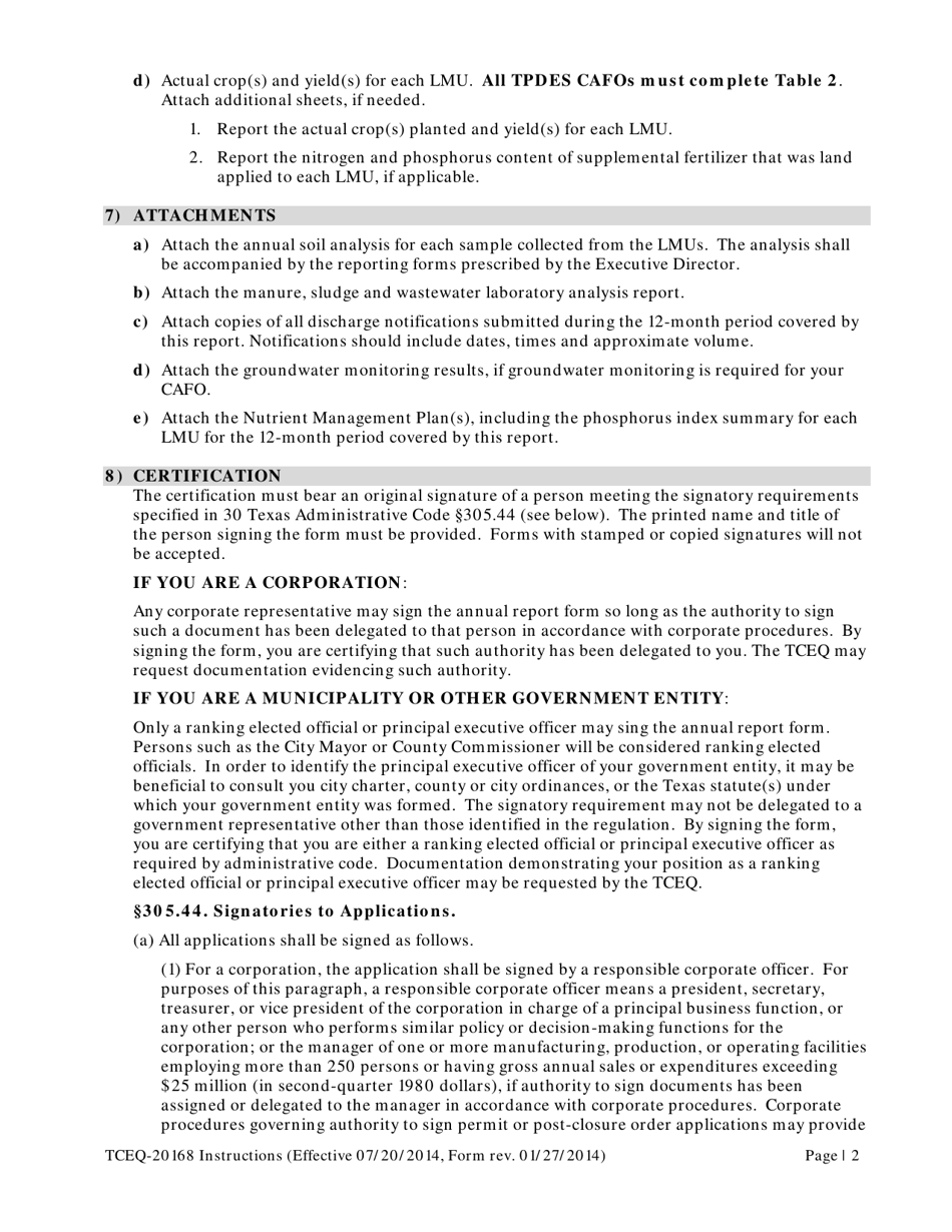 Form 20168 Annual Report for Tpdes Concentrated Animal Feeding Operations - Texas, Page 7