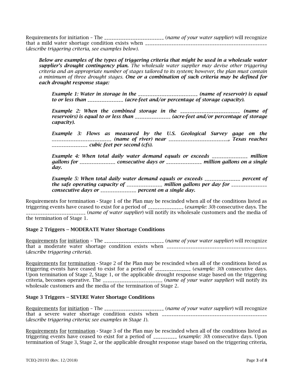 Form 20193 Drought Contingency Plan for a Wholesale Public Water Supplier - Texas, Page 3