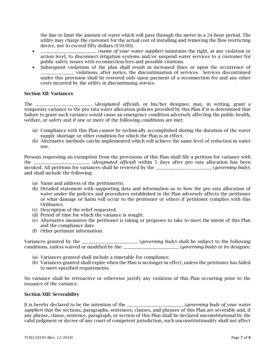 Form 20193 Drought Contingency Plan for a Wholesale Public Water Supplier - Texas, Page 7