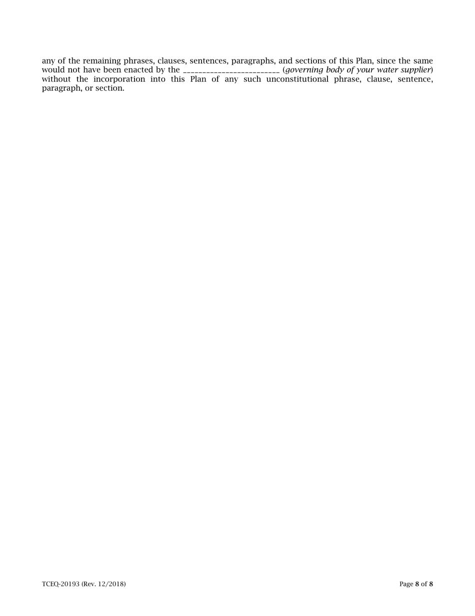 Form 20193 Drought Contingency Plan for a Wholesale Public Water Supplier - Texas, Page 8