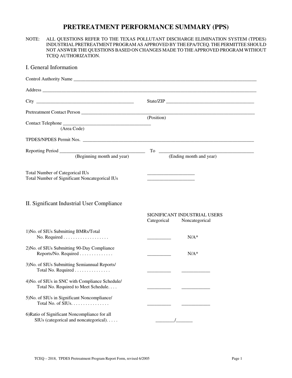 Form 20218 Tpdes Pretreatment Program Report Form - Texas, Page 1