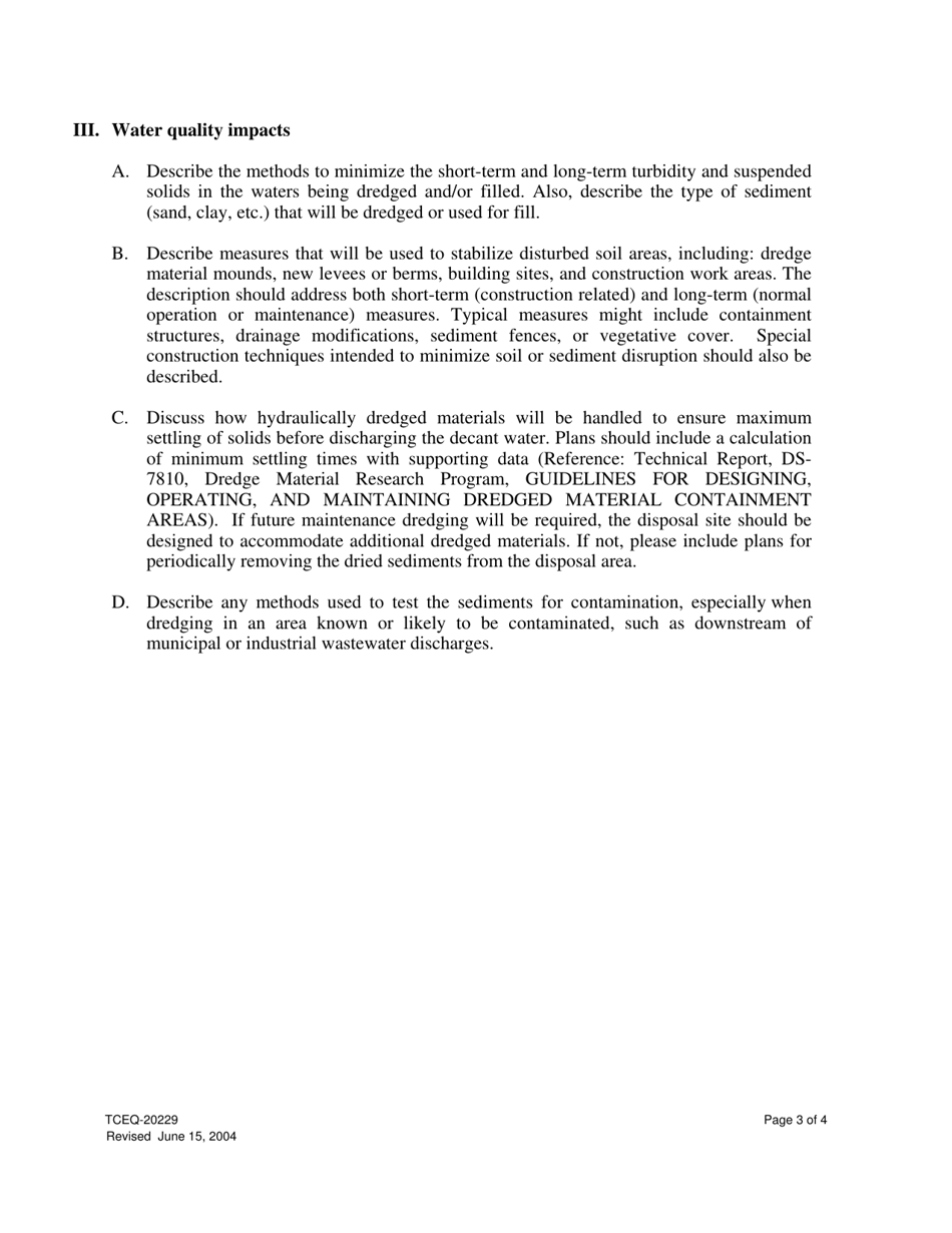 Form 20229 Tier II 401 Certification Questionnaire and Alternatives Analysis Checklist - Texas, Page 3