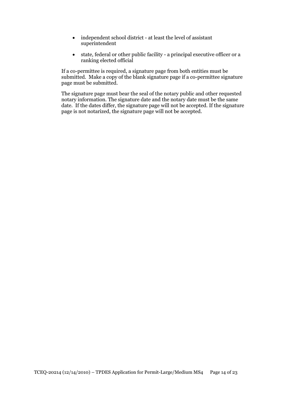 Form 20214 Application for Permit to Discharge From a Large Municipal Separate Storm Sewer System (Ms4) Into Surface Water in the State - Texas, Page 14