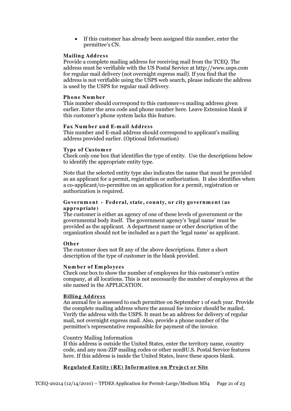 Form 20214 Application for Permit to Discharge From a Large Municipal Separate Storm Sewer System (Ms4) Into Surface Water in the State - Texas, Page 21