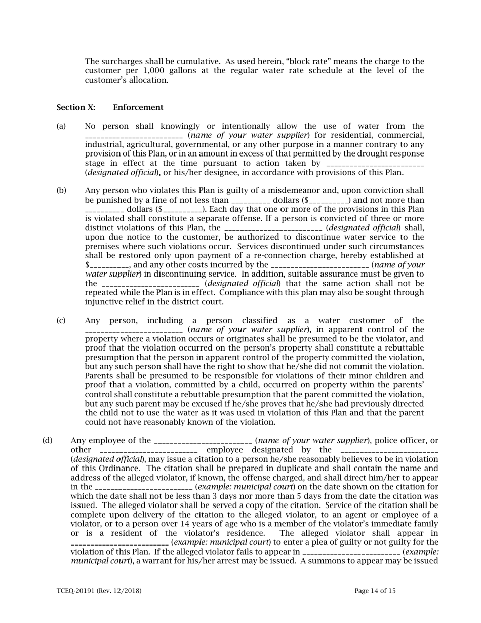 Form 20191 Drought Contingency Plan for a Retail Public Water Supplier - Texas, Page 14