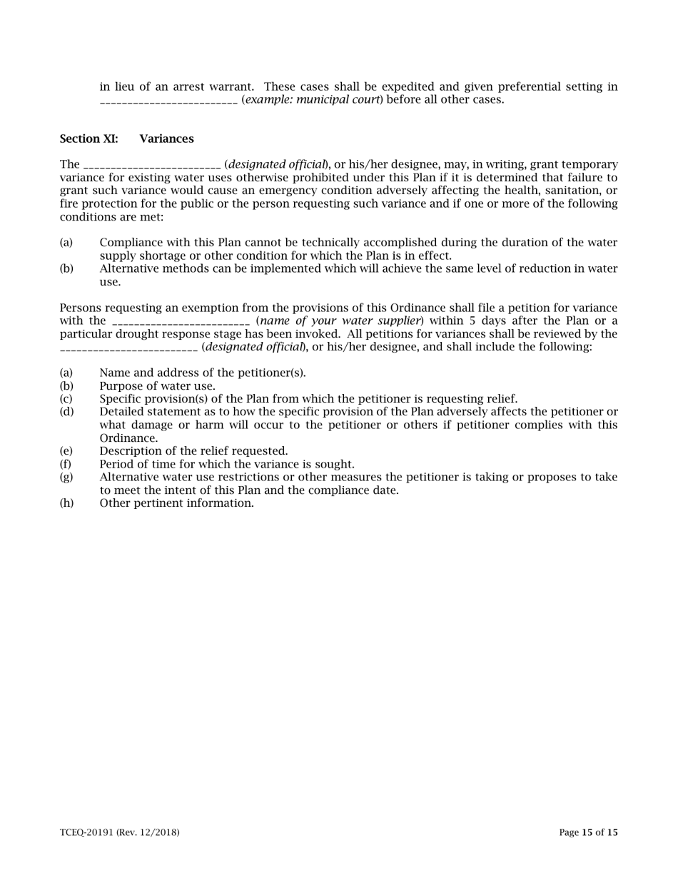 Form 20191 Drought Contingency Plan for a Retail Public Water Supplier - Texas, Page 15