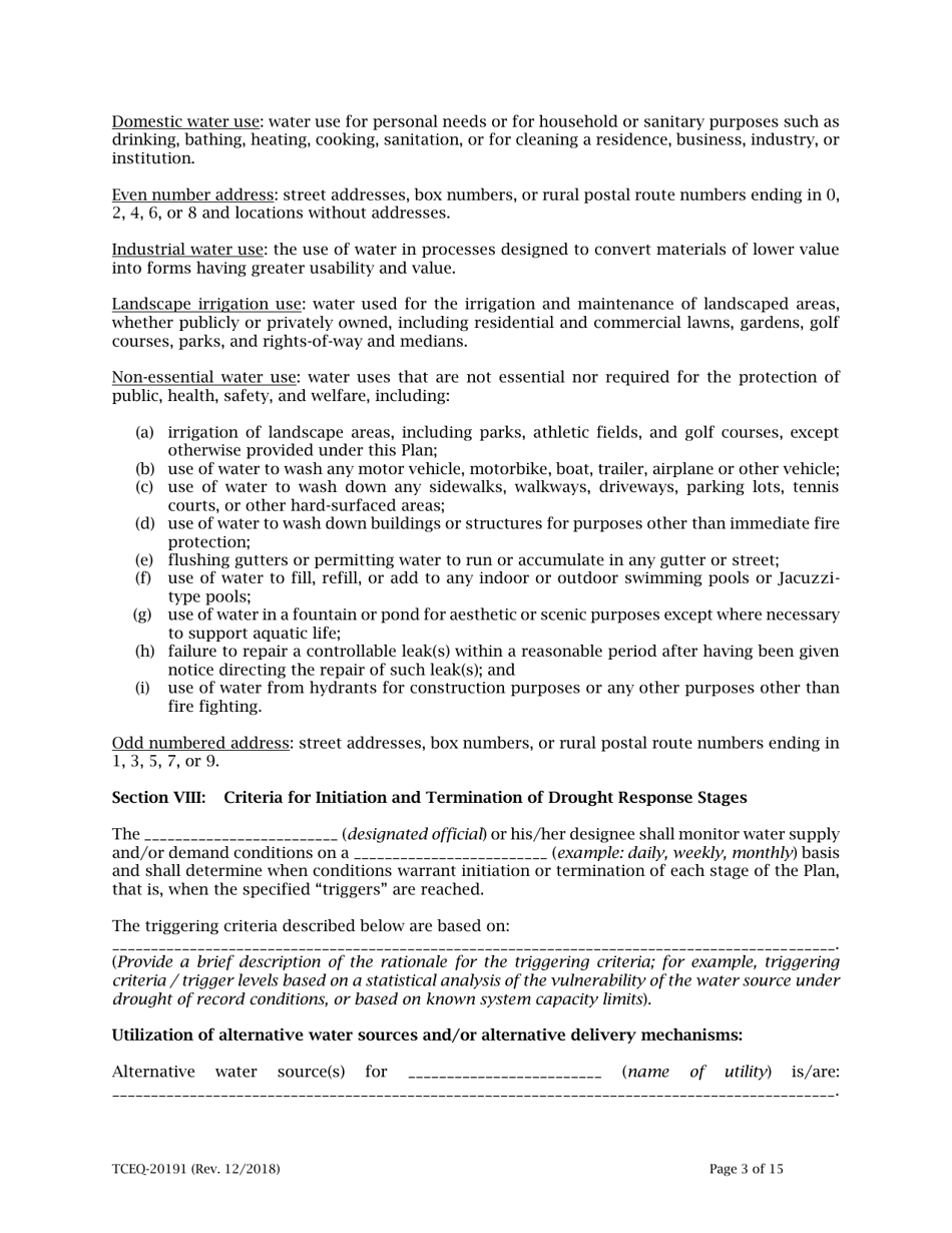 Form 20191 Drought Contingency Plan for a Retail Public Water Supplier - Texas, Page 3