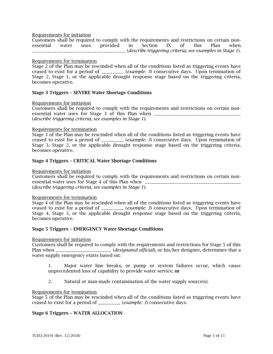 Form 20191 Drought Contingency Plan for a Retail Public Water Supplier - Texas, Page 5
