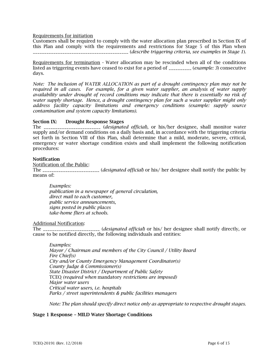 Form 20191 Drought Contingency Plan for a Retail Public Water Supplier - Texas, Page 6