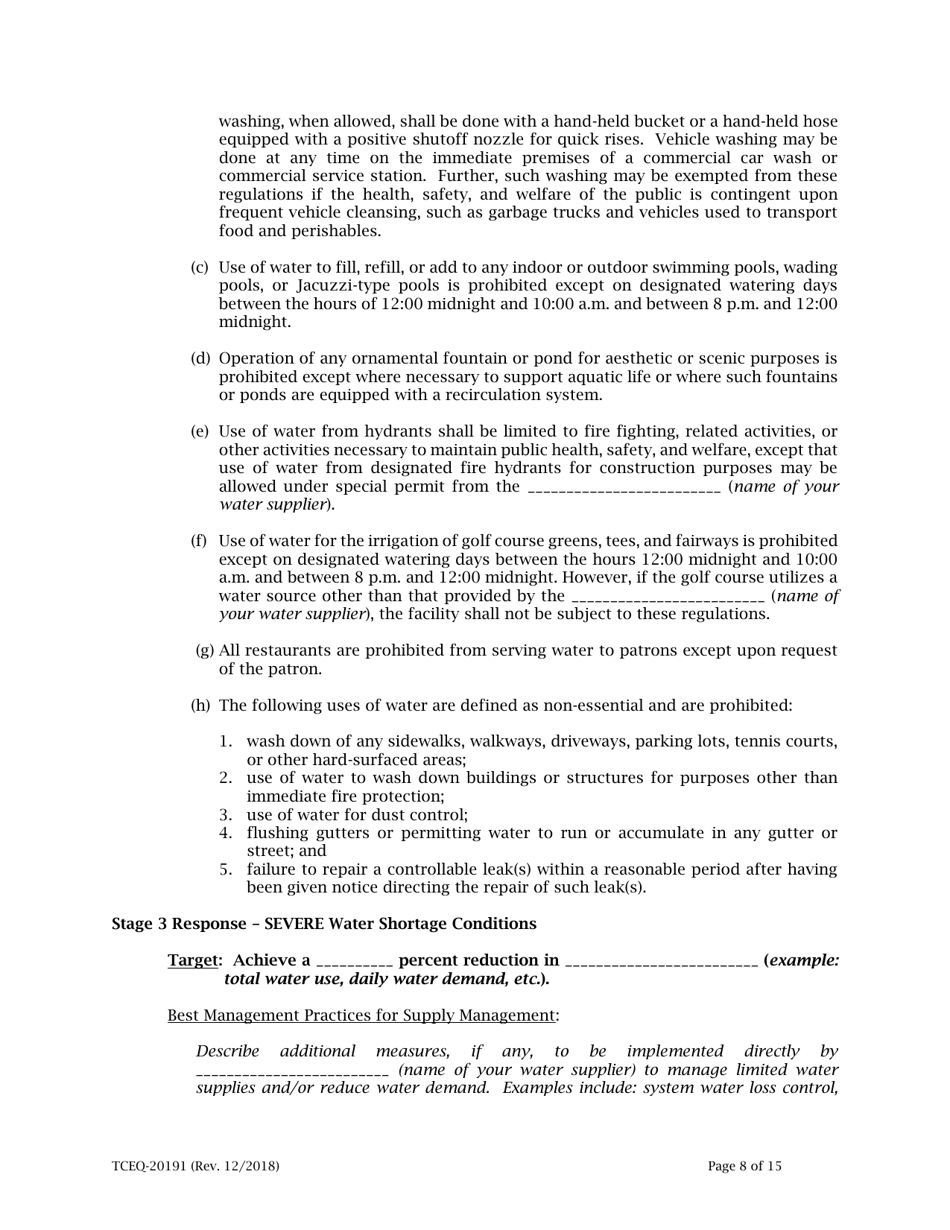 Form 20191 Drought Contingency Plan for a Retail Public Water Supplier - Texas, Page 8