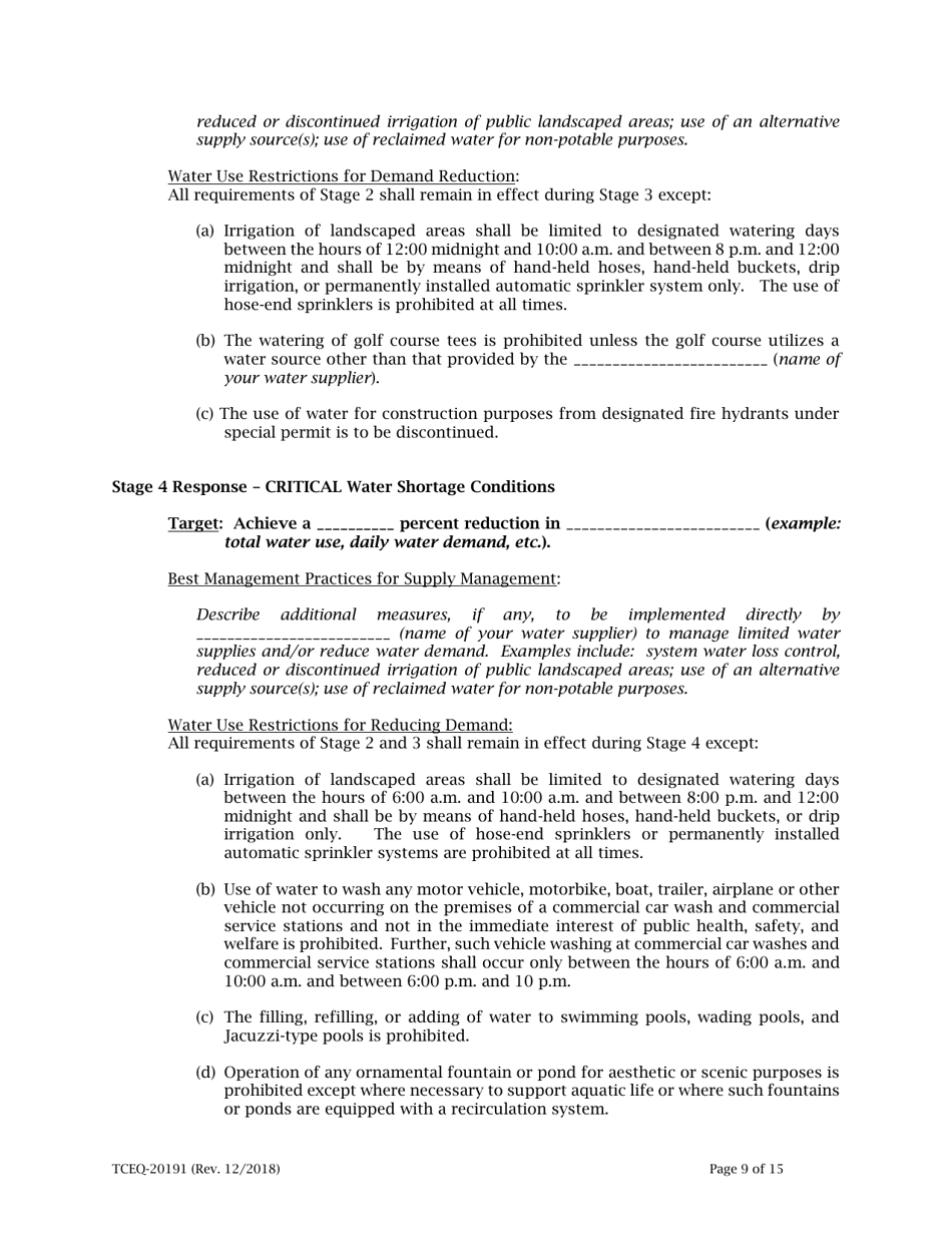 Form 20191 Drought Contingency Plan for a Retail Public Water Supplier - Texas, Page 9