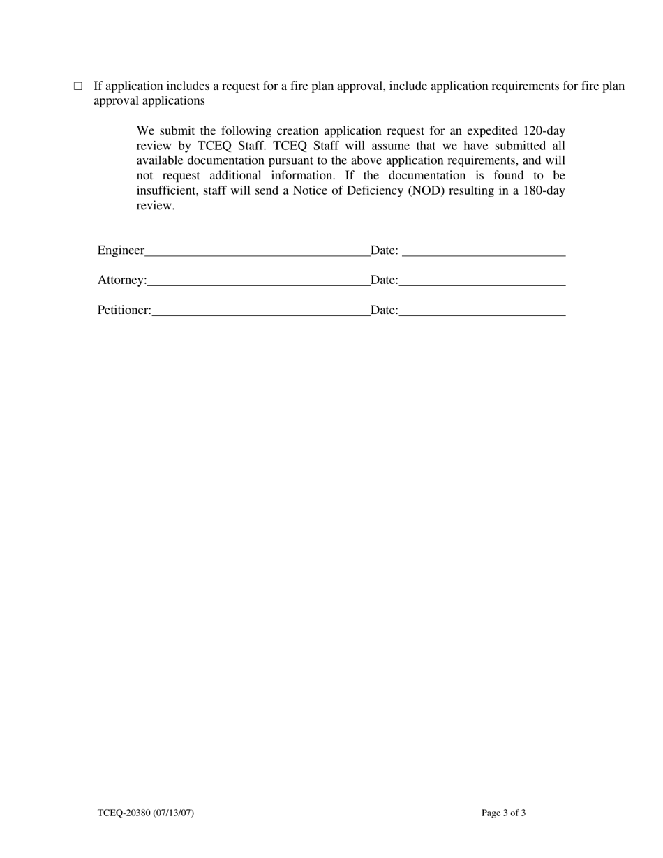 Form 20380 Summary of Application Requirements for the Creation of Municipal Utility Districts - Texas, Page 3