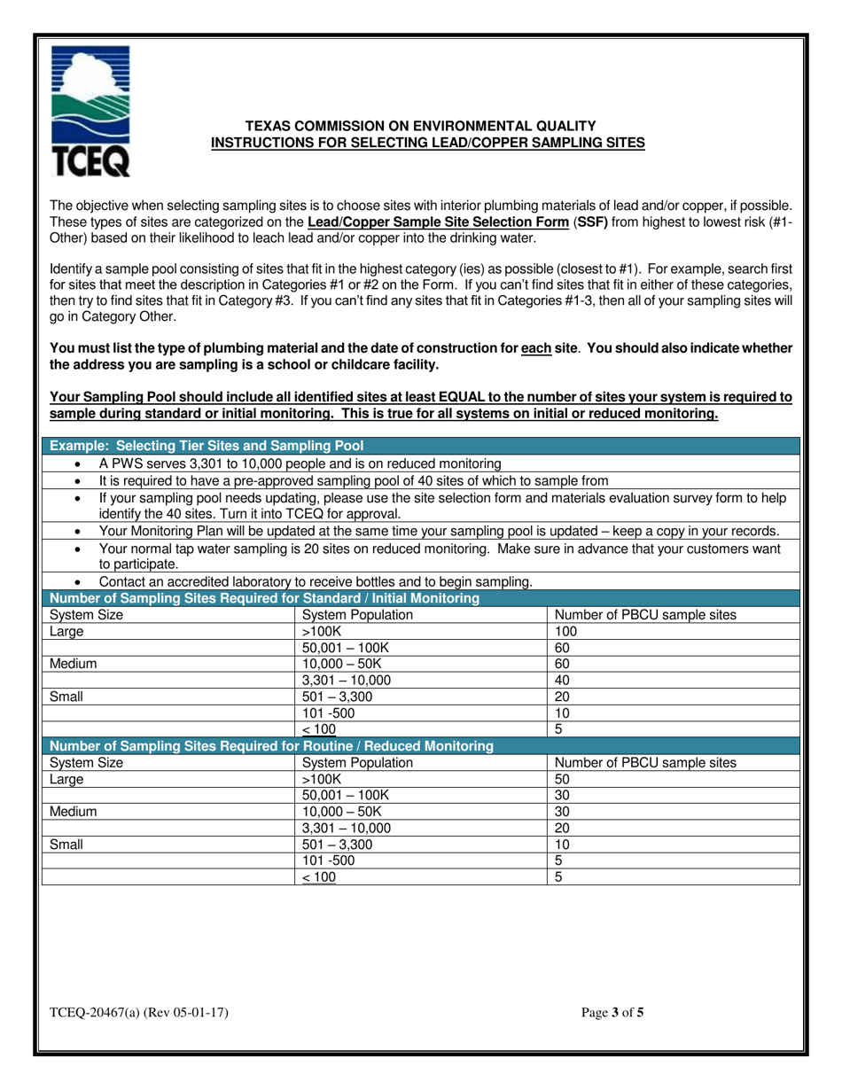 Form 20467(A) Lead / Copper Sample Site Selection Pool and Materials Survey for Community Water Systems Form - Texas, Page 3