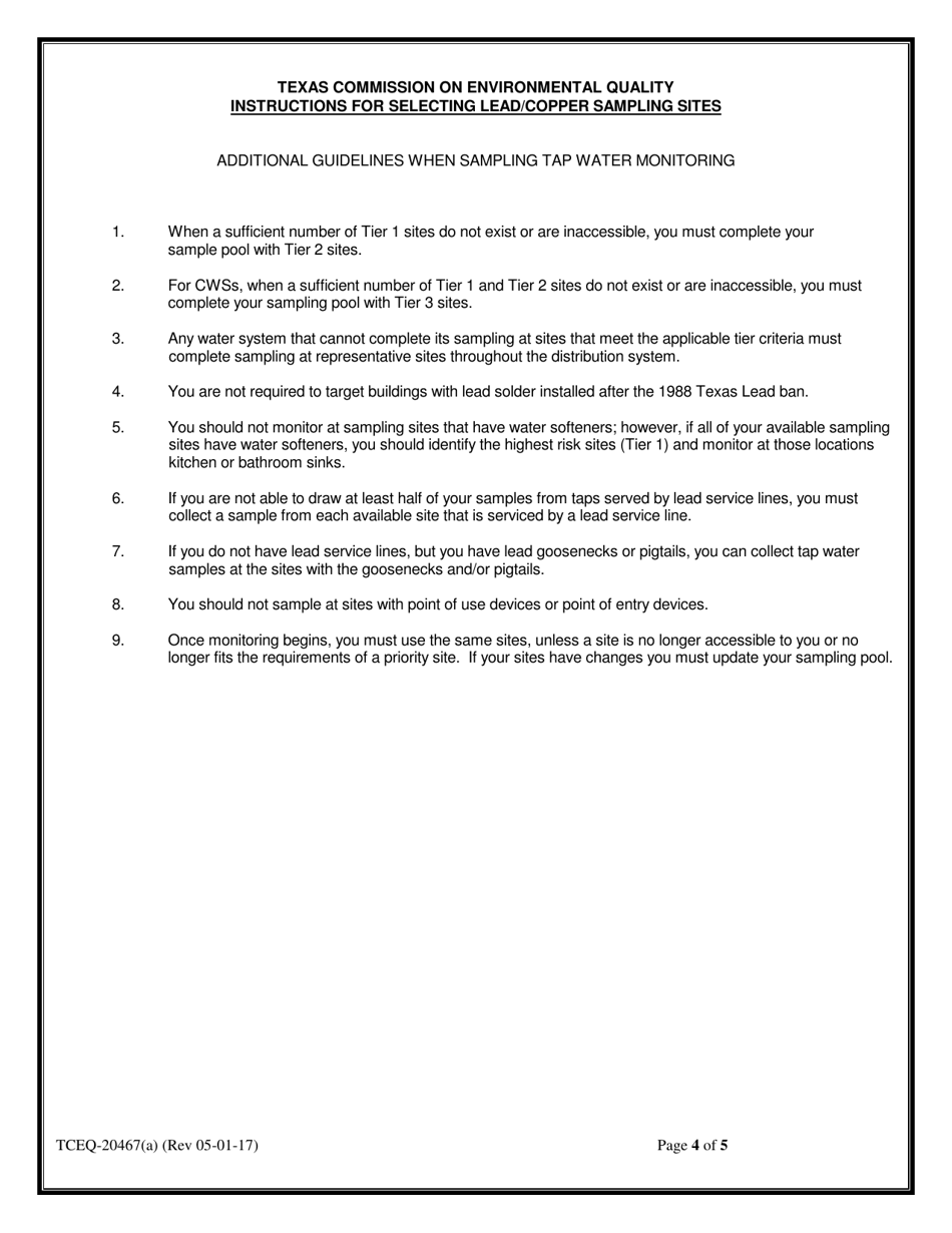 Form 20467(A) Lead / Copper Sample Site Selection Pool and Materials Survey for Community Water Systems Form - Texas, Page 4