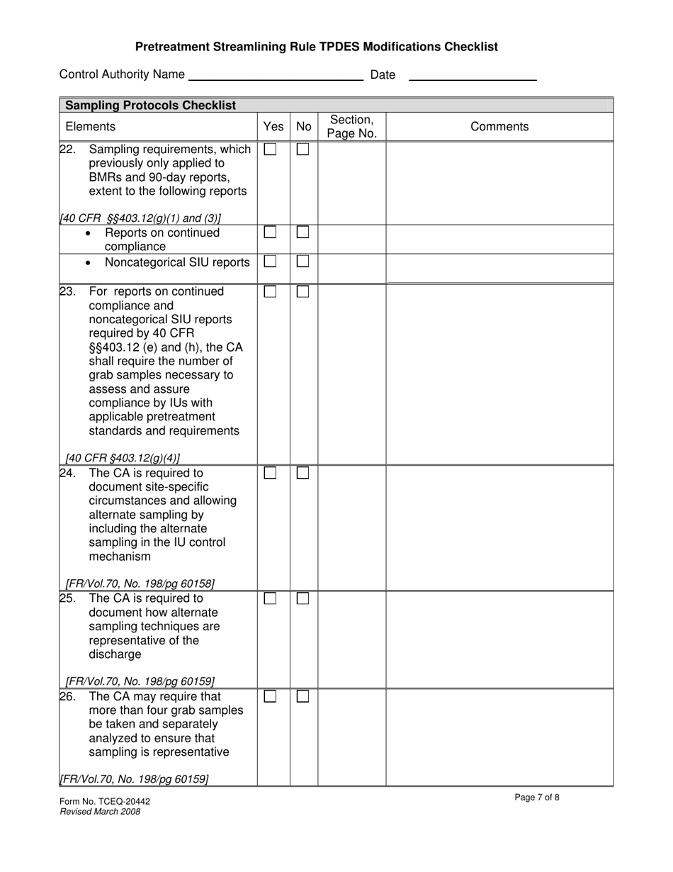 Form 20442 Pretreatment Streamlining Rule Tpdes Modifications Checklist - Texas, Page 7