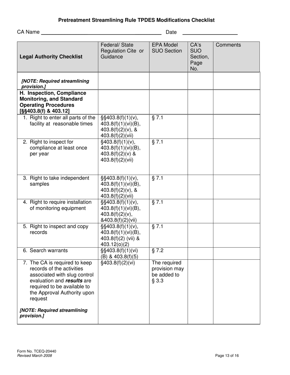 Form TCEQ-20440 Pretreatment Streamlining Rule Tpdes Modifications Checklist - Texas, Page 13