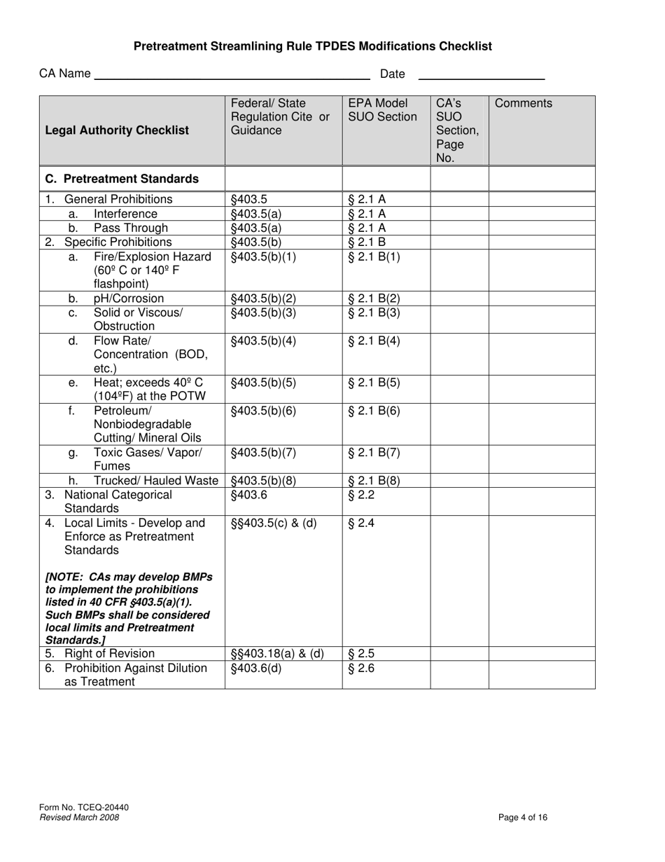 Form TCEQ-20440 Pretreatment Streamlining Rule Tpdes Modifications Checklist - Texas, Page 4
