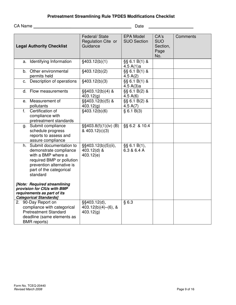 Form TCEQ-20440 Pretreatment Streamlining Rule Tpdes Modifications Checklist - Texas, Page 9