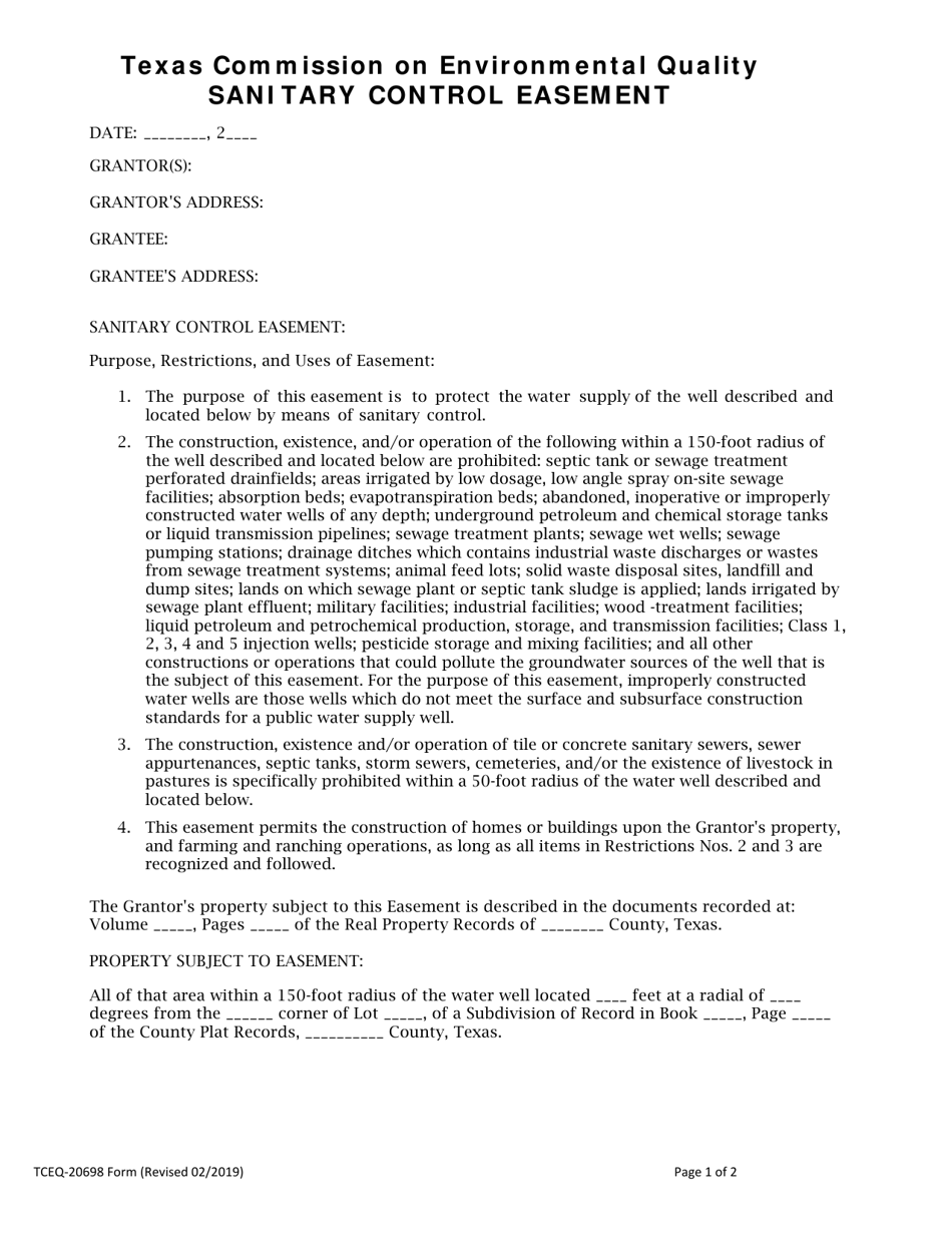 Form TCEQ-20698 Sanitary Control Easement - Texas, Page 1