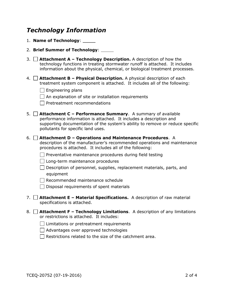Form TCEQ-20752 Edwards Aquifer Protection Program Innovative Technology Evaluation Application - Texas, Page 2
