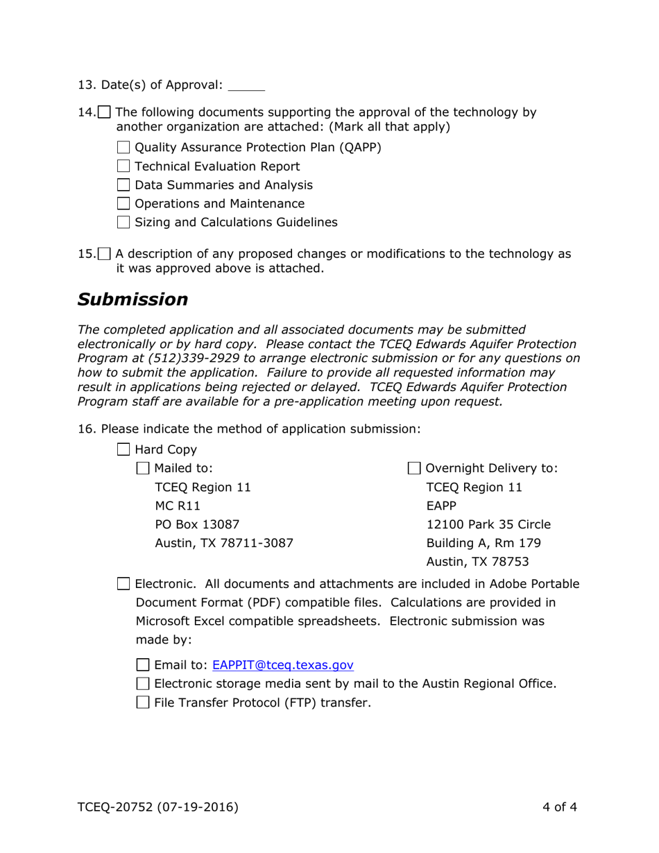 Form TCEQ-20752 Edwards Aquifer Protection Program Innovative Technology Evaluation Application - Texas, Page 4