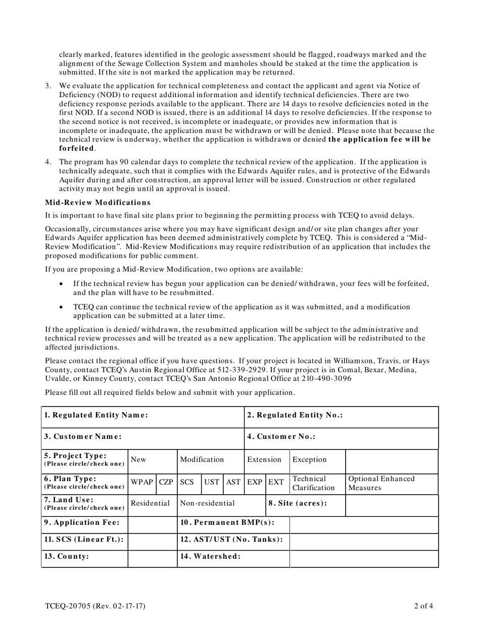 Form TCEQ-20705 Edwards Aquifer Application Cover Page - Texas, Page 2