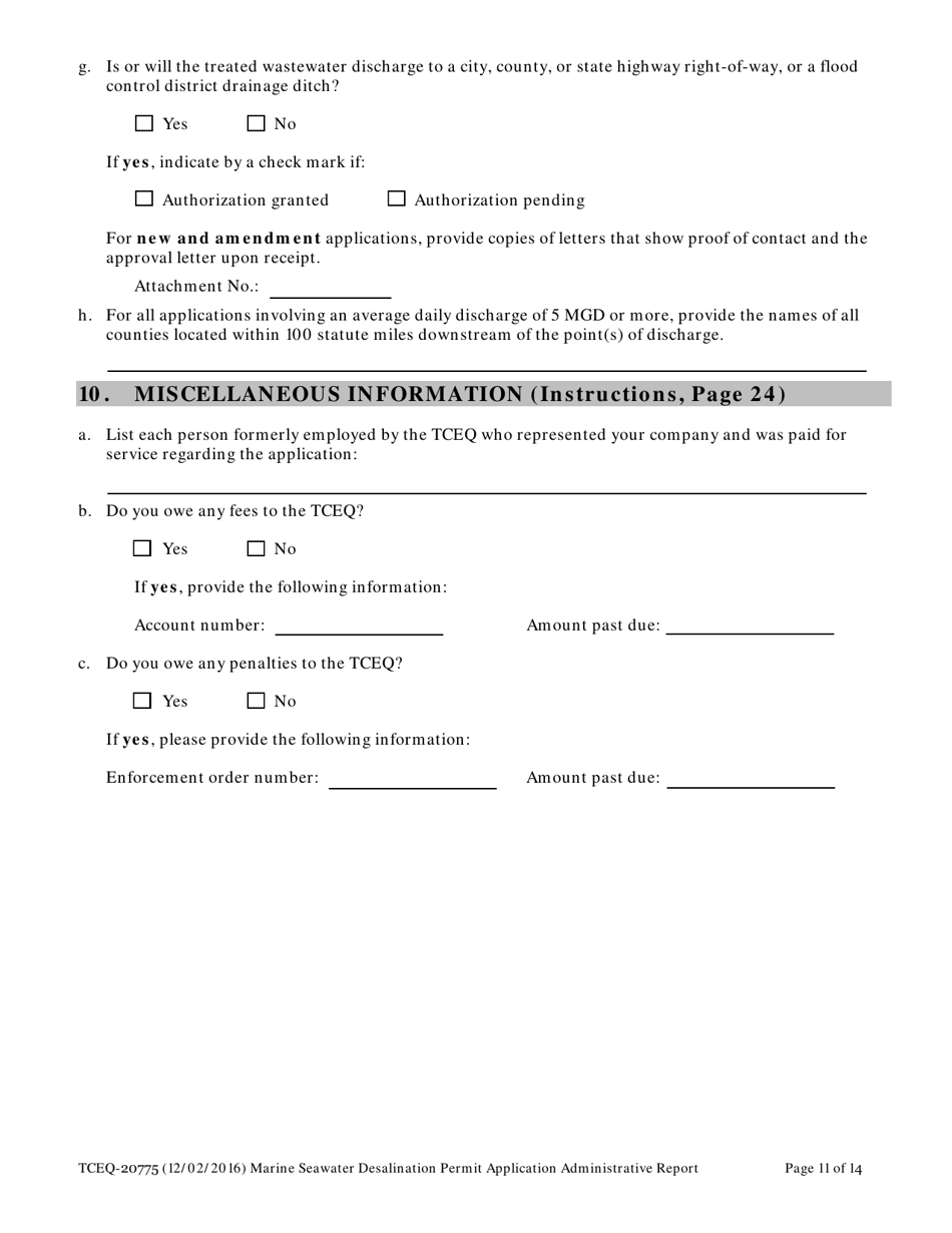 Form 20775 Marine Seawater Desalination Permit Application - Administrative Report - Texas, Page 11