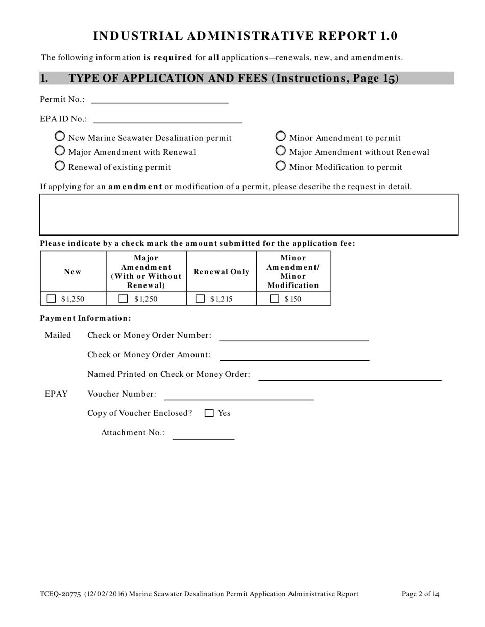 Form 20775 Marine Seawater Desalination Permit Application - Administrative Report - Texas, Page 2