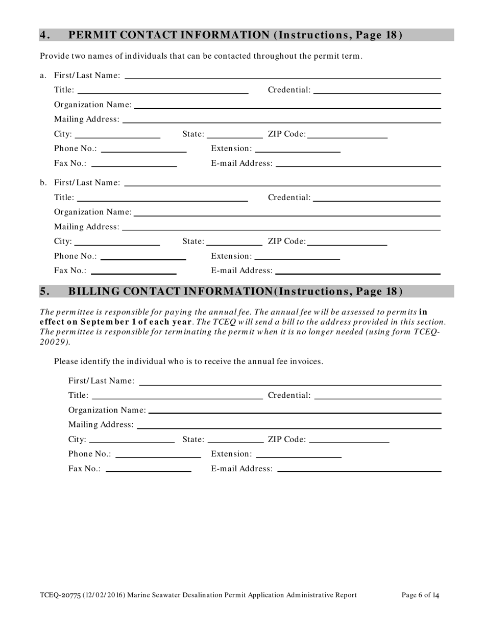 Form 20775 Marine Seawater Desalination Permit Application - Administrative Report - Texas, Page 6