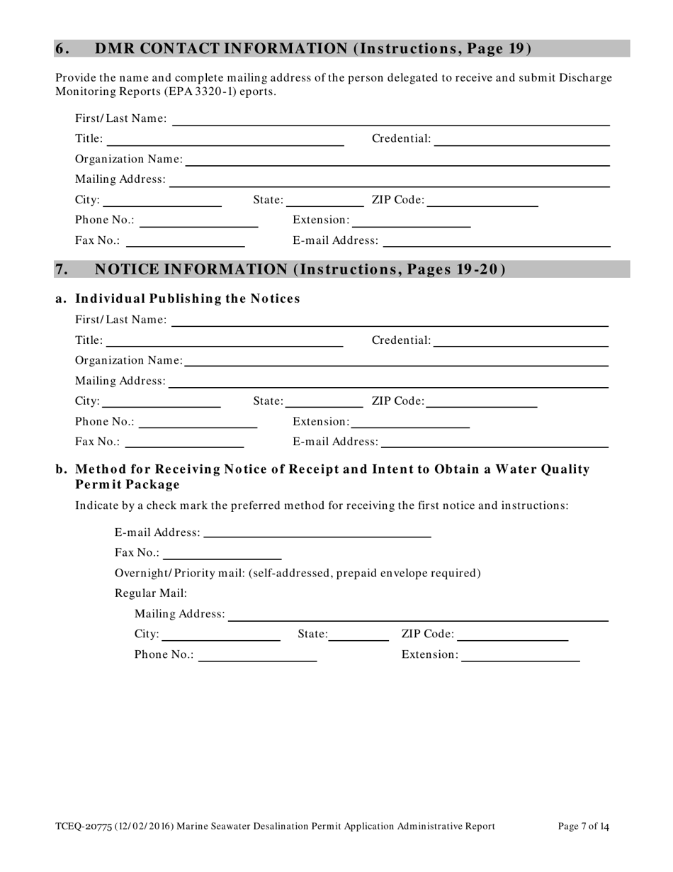 Form 20775 Marine Seawater Desalination Permit Application - Administrative Report - Texas, Page 7