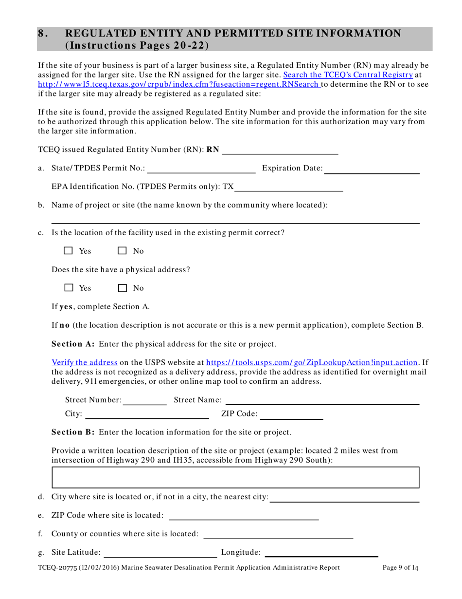 Form 20775 Marine Seawater Desalination Permit Application - Administrative Report - Texas, Page 9