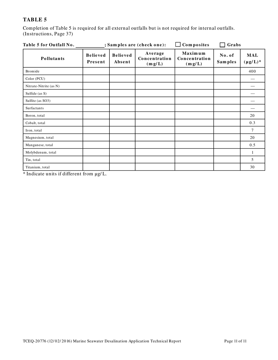 Form TCEQ-20776 Marine Seawater Desalination Application Technical Report - Texas, Page 11