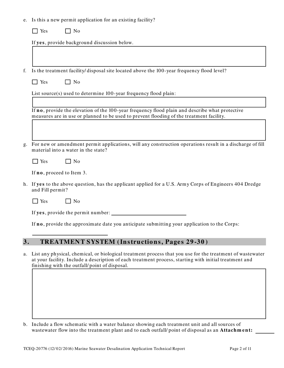 Form TCEQ-20776 Marine Seawater Desalination Application Technical Report - Texas, Page 2