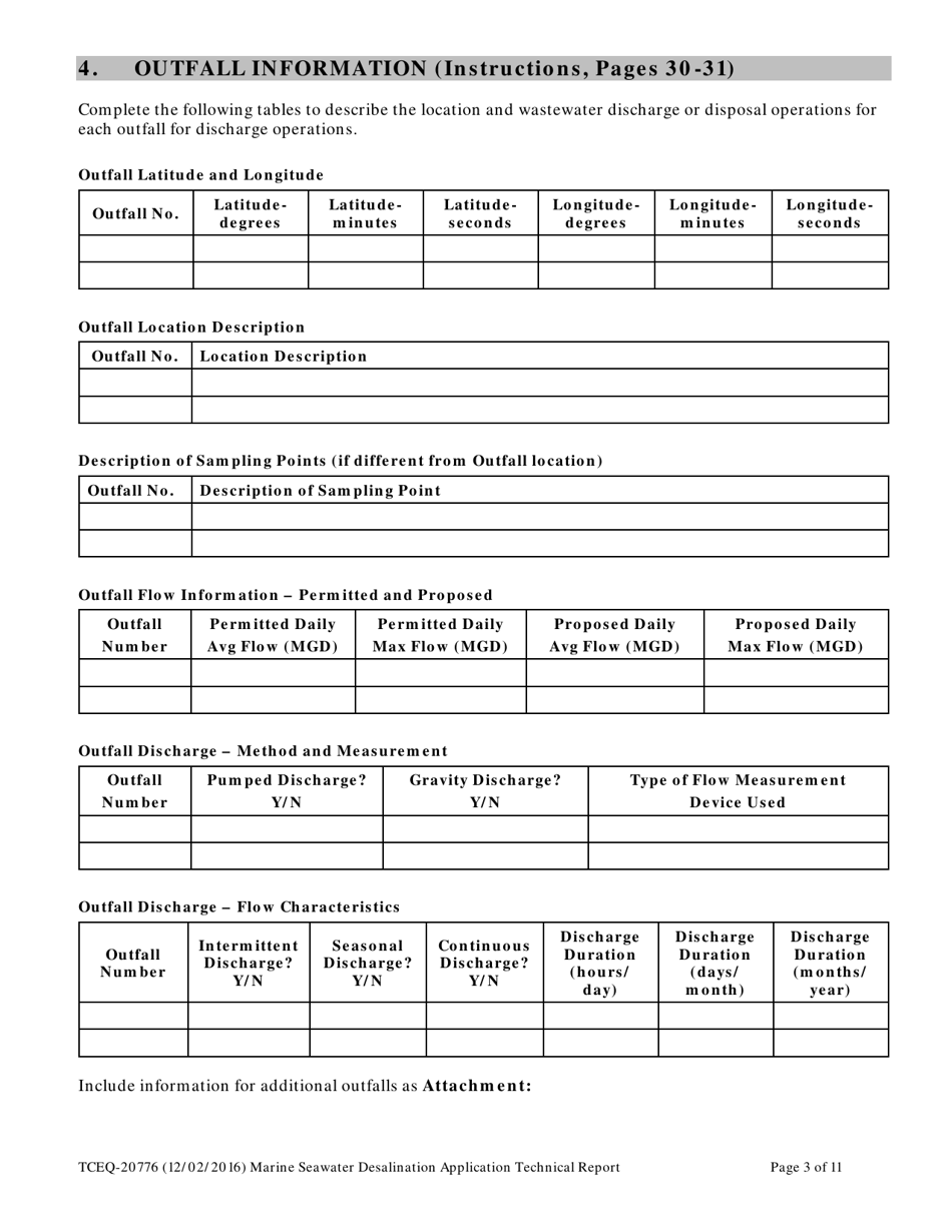 Form TCEQ-20776 Marine Seawater Desalination Application Technical Report - Texas, Page 3