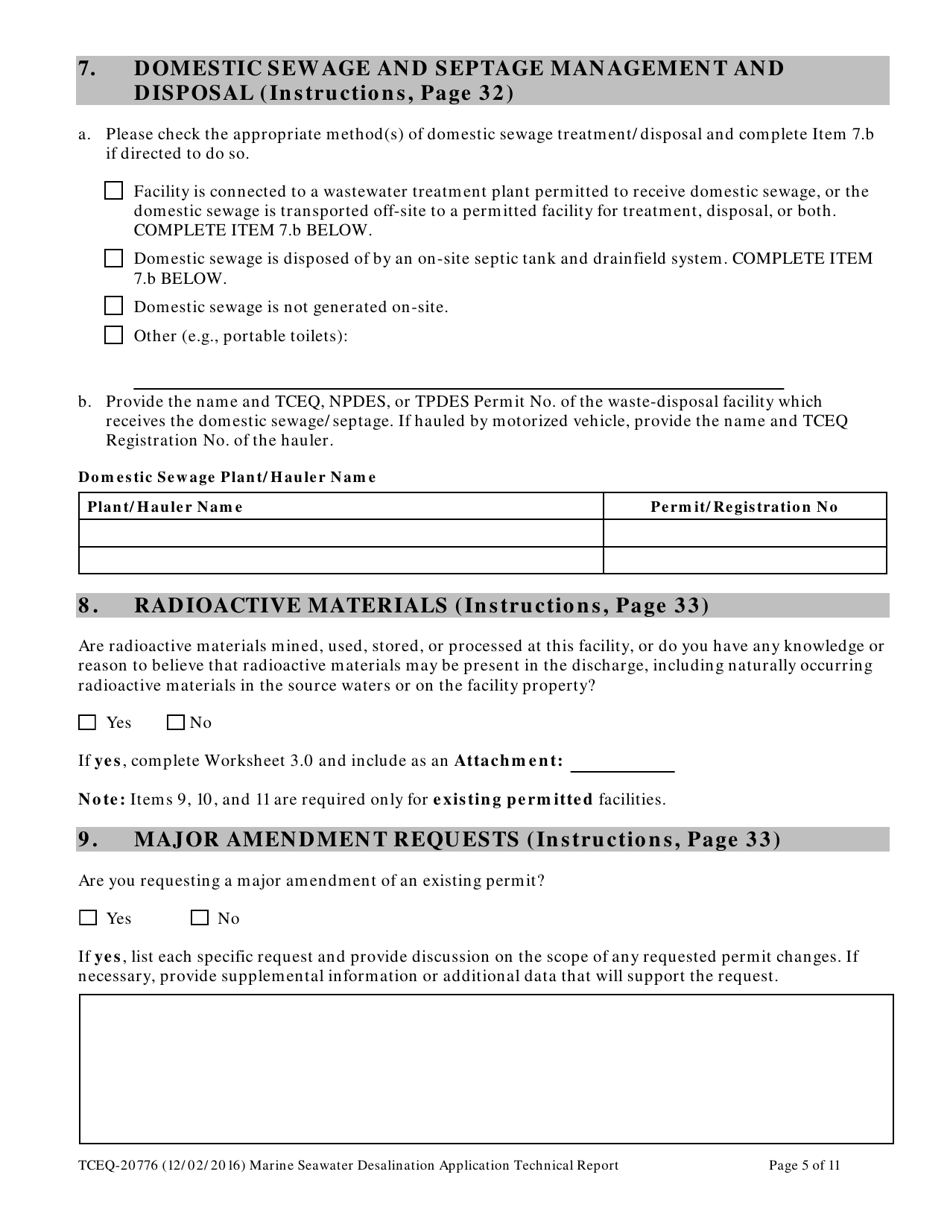 Form TCEQ-20776 Marine Seawater Desalination Application Technical Report - Texas, Page 5