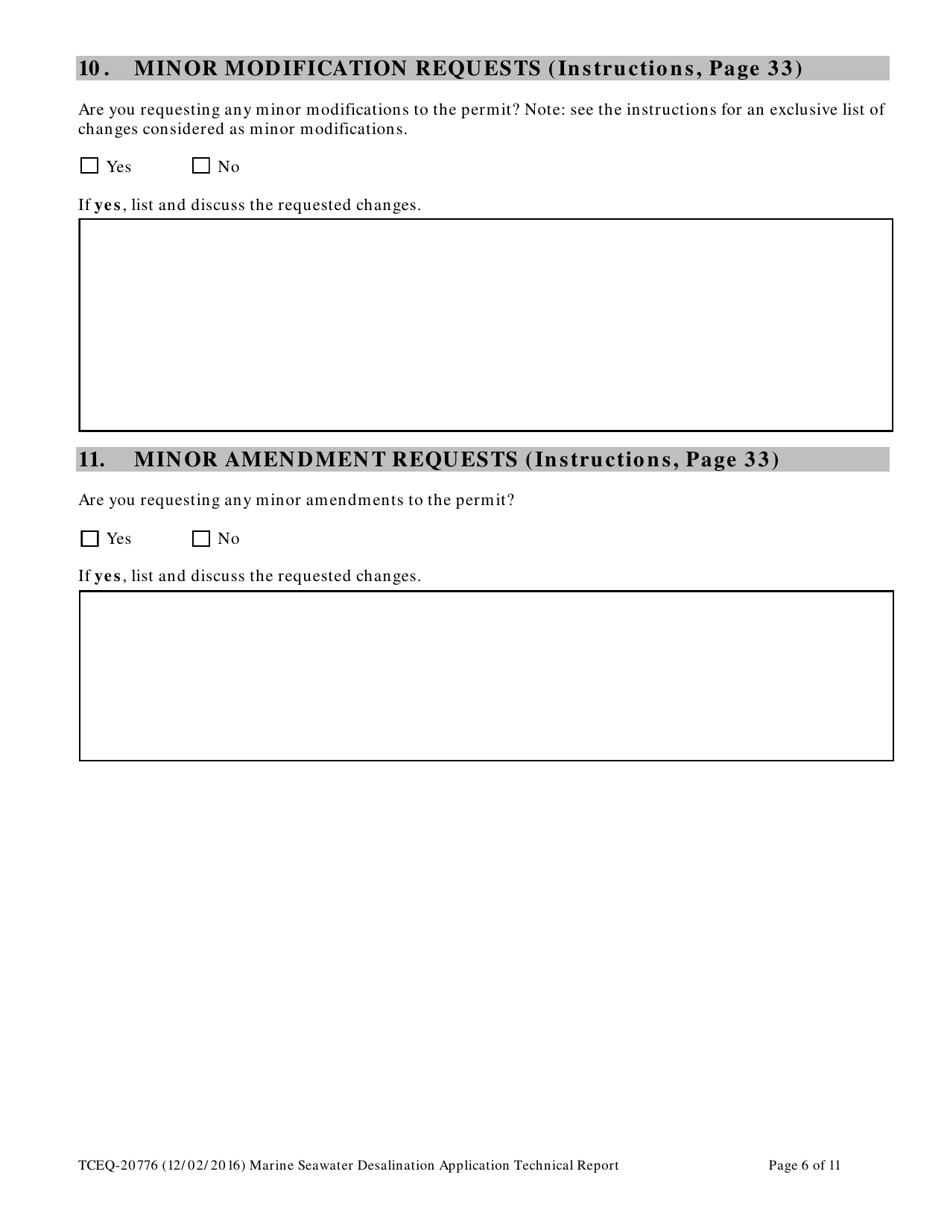 Form TCEQ-20776 Marine Seawater Desalination Application Technical Report - Texas, Page 6