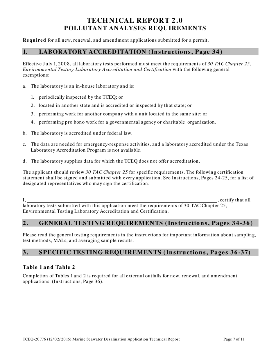 Form TCEQ-20776 Marine Seawater Desalination Application Technical Report - Texas, Page 7