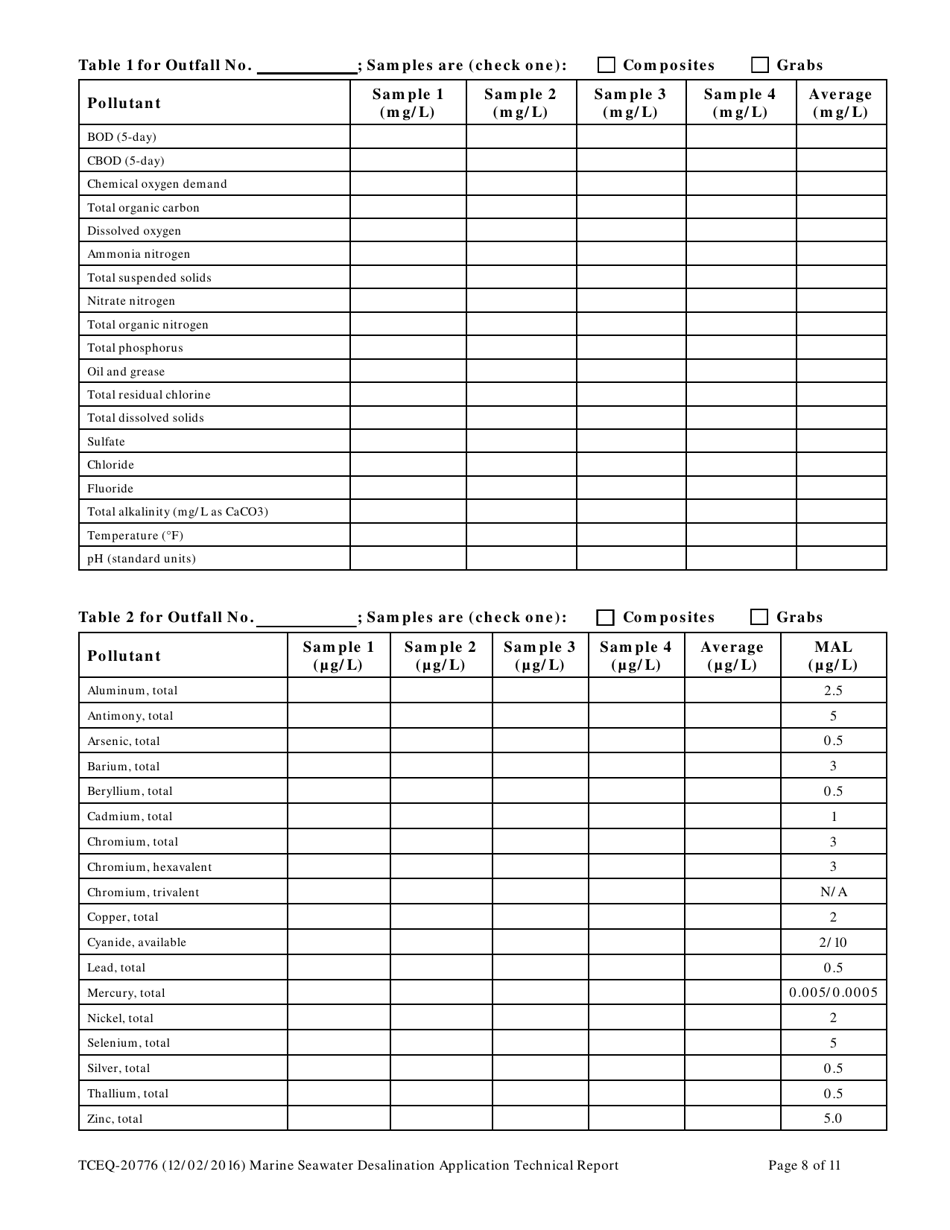 Form TCEQ-20776 Marine Seawater Desalination Application Technical Report - Texas, Page 8
