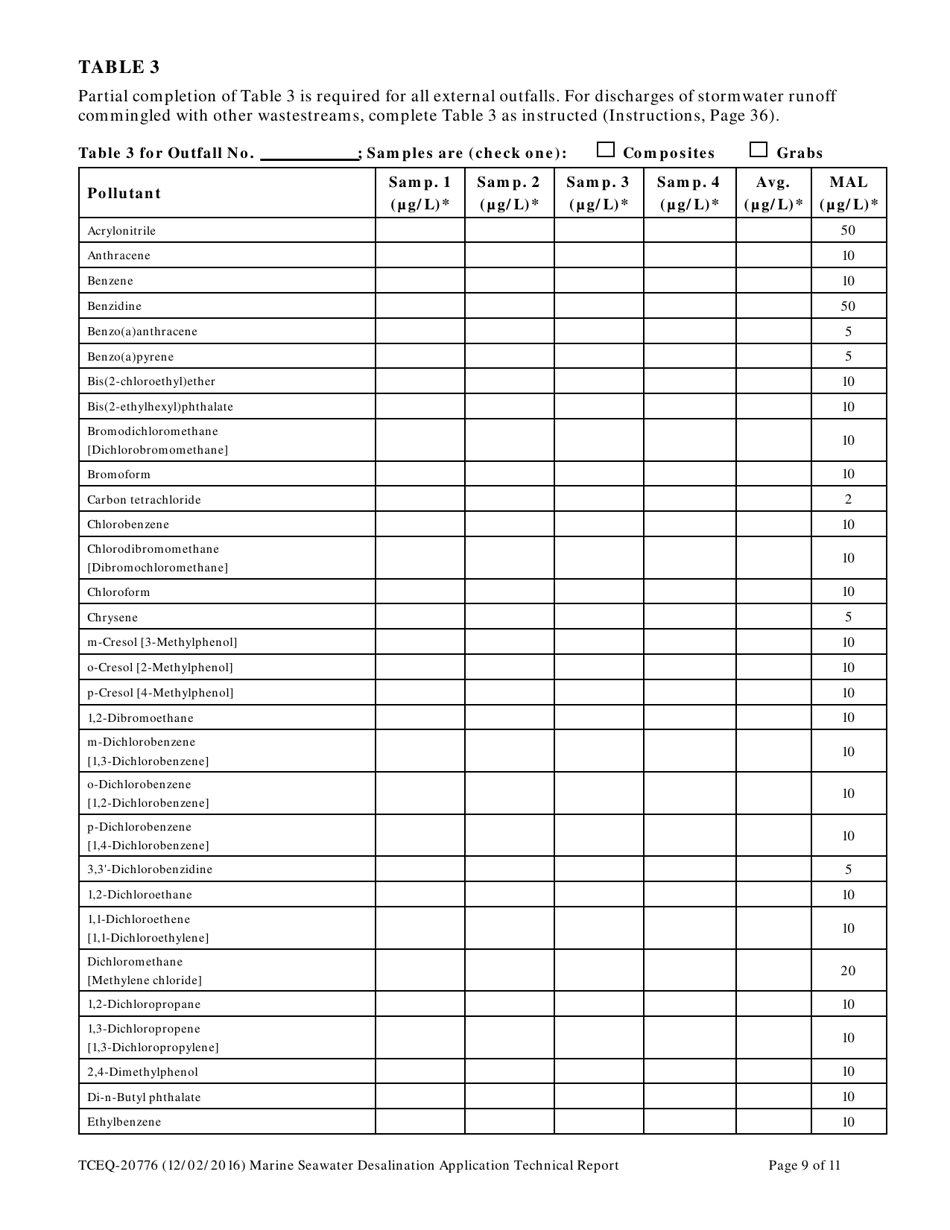 Form TCEQ-20776 Marine Seawater Desalination Application Technical Report - Texas, Page 9