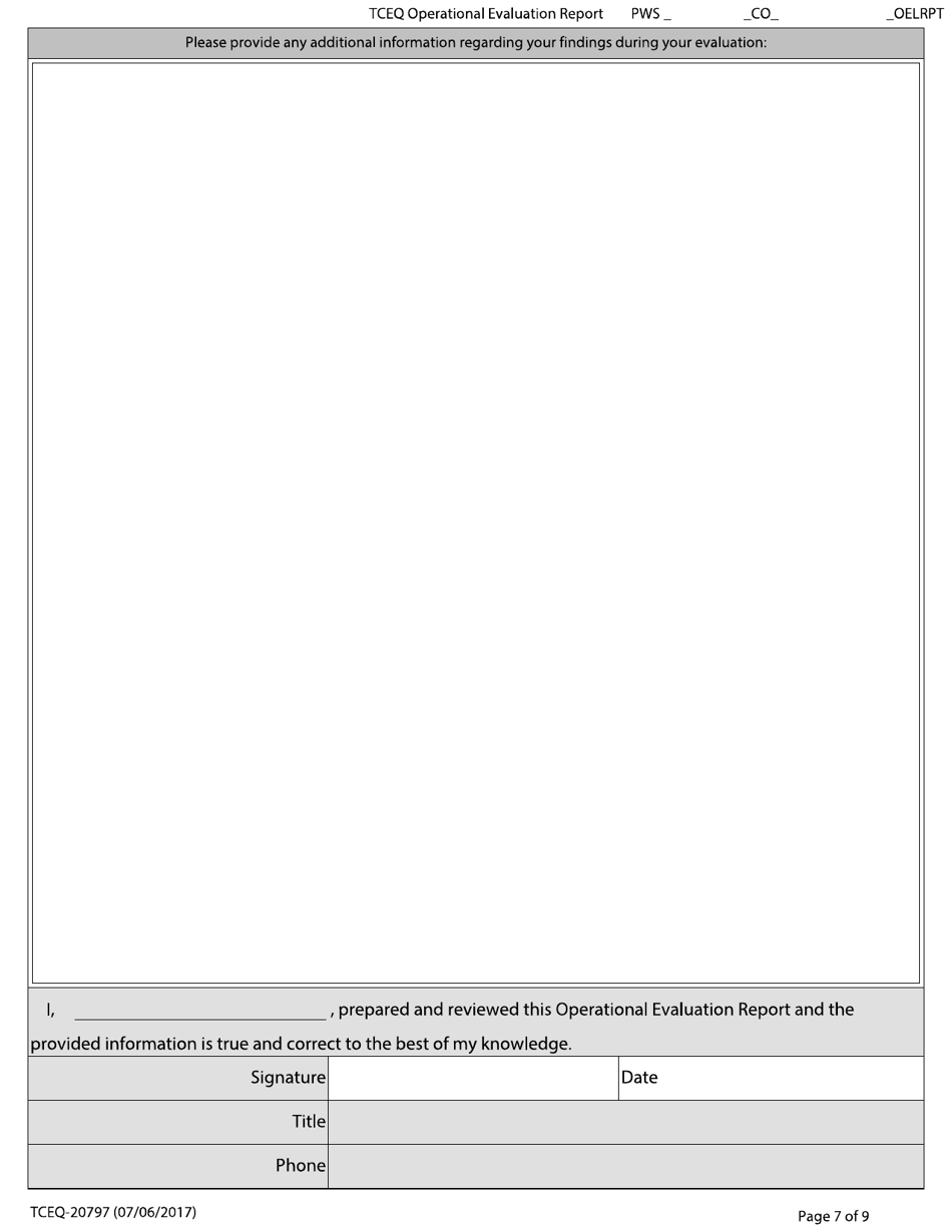 Form TCEQ-20797 Operational Evaluation Report - Texas, Page 7