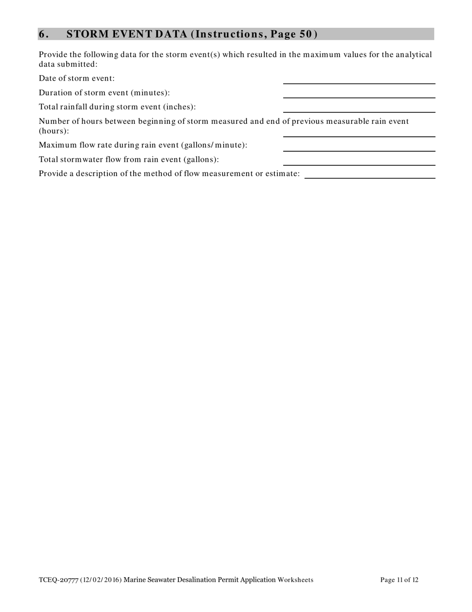 Form 20777 Marine Seawater Desalination Facility Permit Application - Worksheets - Texas, Page 11