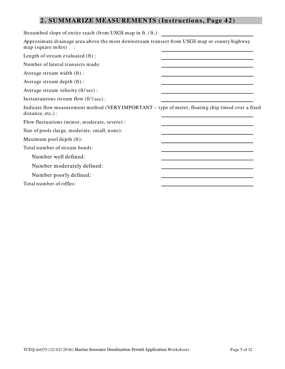 Form 20777 Marine Seawater Desalination Facility Permit Application - Worksheets - Texas, Page 5