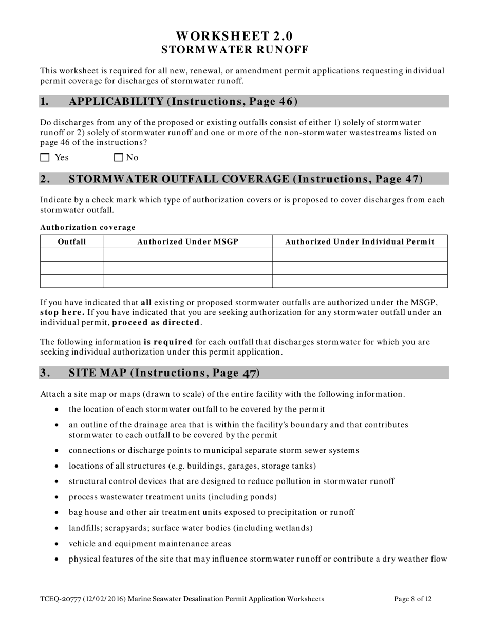 Form 20777 Marine Seawater Desalination Facility Permit Application - Worksheets - Texas, Page 8