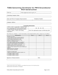 Document preview: Form 20842 Tceq Cementing Certificate for Pws Groundwater Well Construction - Texas