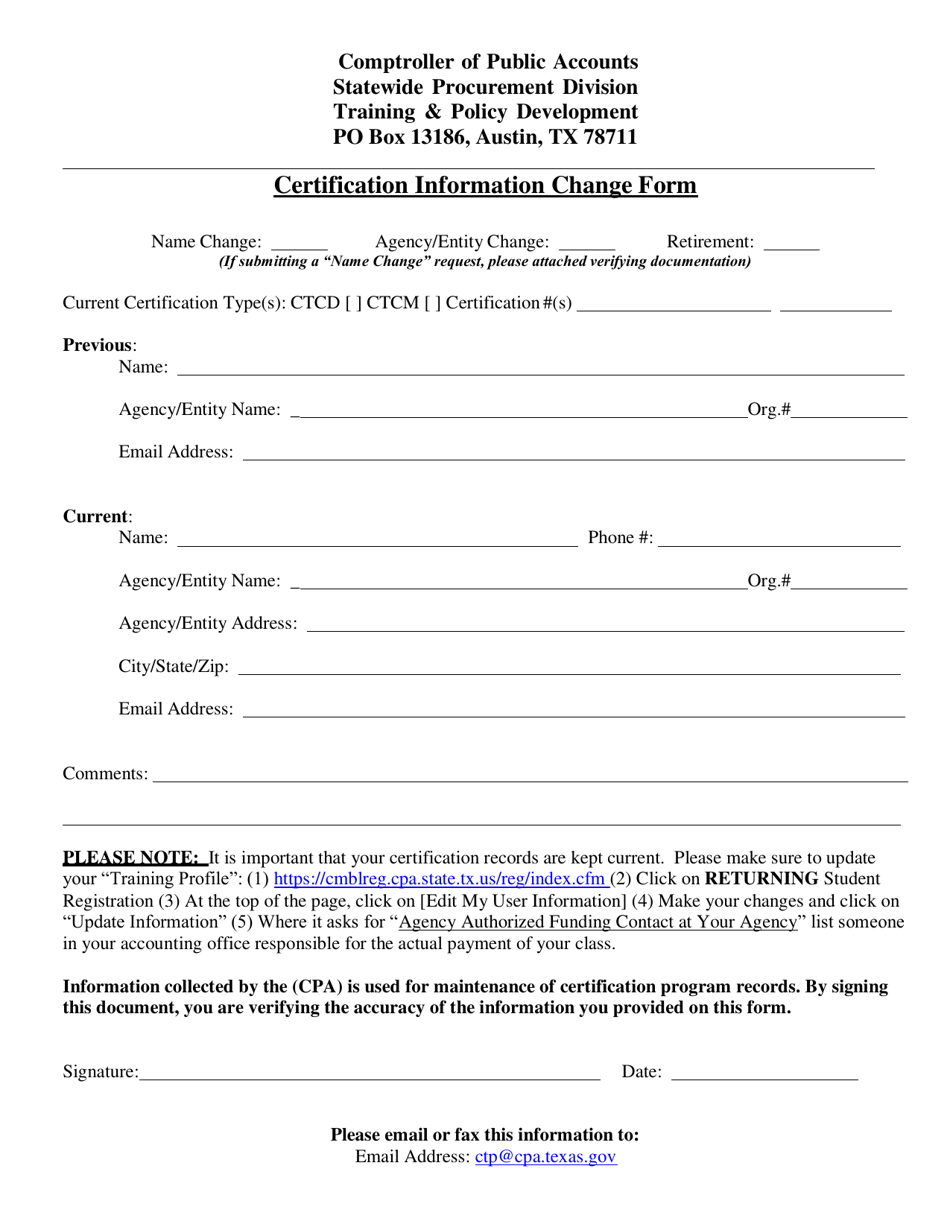 Texas Certification Information Change Form - Fill Out, Sign Online and ...